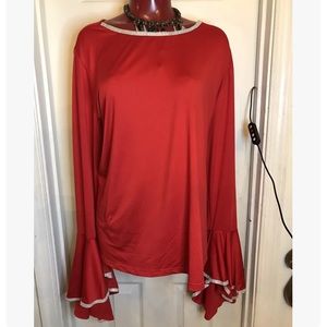 Ashley Stewart Red Flared Sleeve Blouse